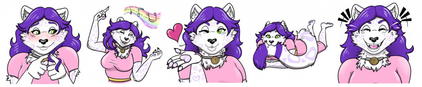 anthro blowing_kiss dancing female laugh lips shy solo sticker thick_bottom_lip wide_image ashwolves5 lumi felid mammal pantherine snow_leopard long_image