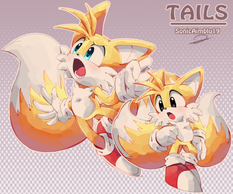 anthro black_eyes blue_eyes clothing dipstick_tail footwear fur gloves handwear male markings multicolored_tail open_mouth solo tail tail_markings white_body white_fur yellow_body yellow_fur sonicaimblu19 sega sonic_the_hedgehog_(series) miles_prower canid canine fox mammal 2019 hi_res multiple_images