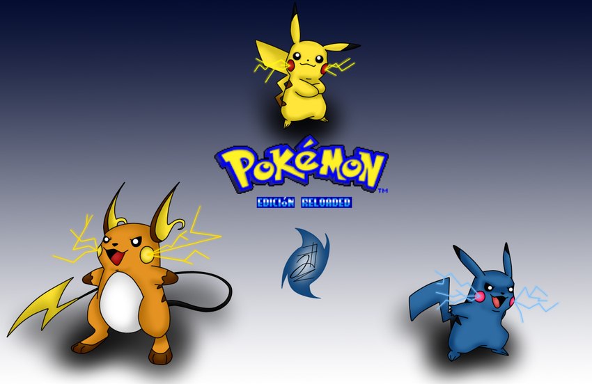 black_eyes blue_body electricity evolutionary_family group male orange_body tail trio yellow_body jhony_ryu fakemon nintendo pokemon pokemon_reloaded generation_1_pokemon pikablue pikachu pokemon_(species) raichu