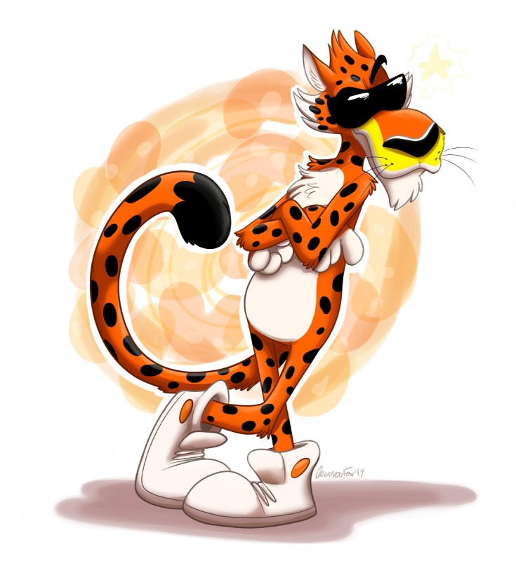 anthro clothing eyewear male mascot simple_background solo sunglasses orlandofox cheetos chester_cheetah cheetah felid feline mammal 2019 hi_res