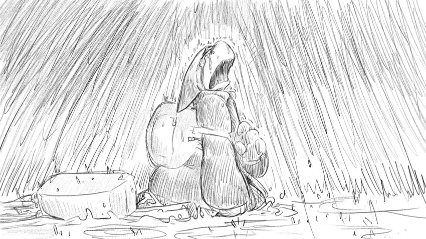 4_fingers anthro bodily_fluids clothed clothing crying duffel_bag eyes_closed female fingers kneeling luggage mud open_mouth raining sobbing solo storm tears wet dragonweirdo animal_crossing nintendo olivia_(animal_crossing) domestic_cat felid feline felis mammal 16:9 hi_res monochrome widescreen