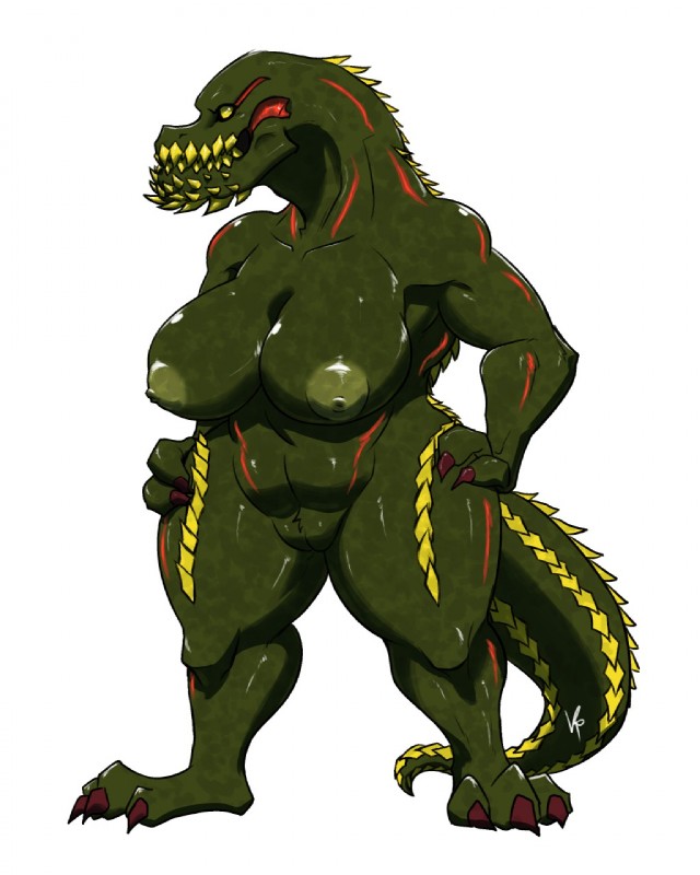 anthro big_breasts breasts female nipples non-mammal_breasts non-mammal_nipples nude solo yellow_eyes kpnsfw capcom monster_hunter brute_wyvern deviljho scalie 2015 4:5 hi_res