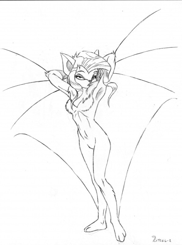 anthro bat_wings breasts female fur hair membrane_(anatomy) membranous_wings naturally_censored nude solo wings shoxxe silverwing_(series) marina_brightwing bat mammal 2006 absurd_res hi_res monochrome