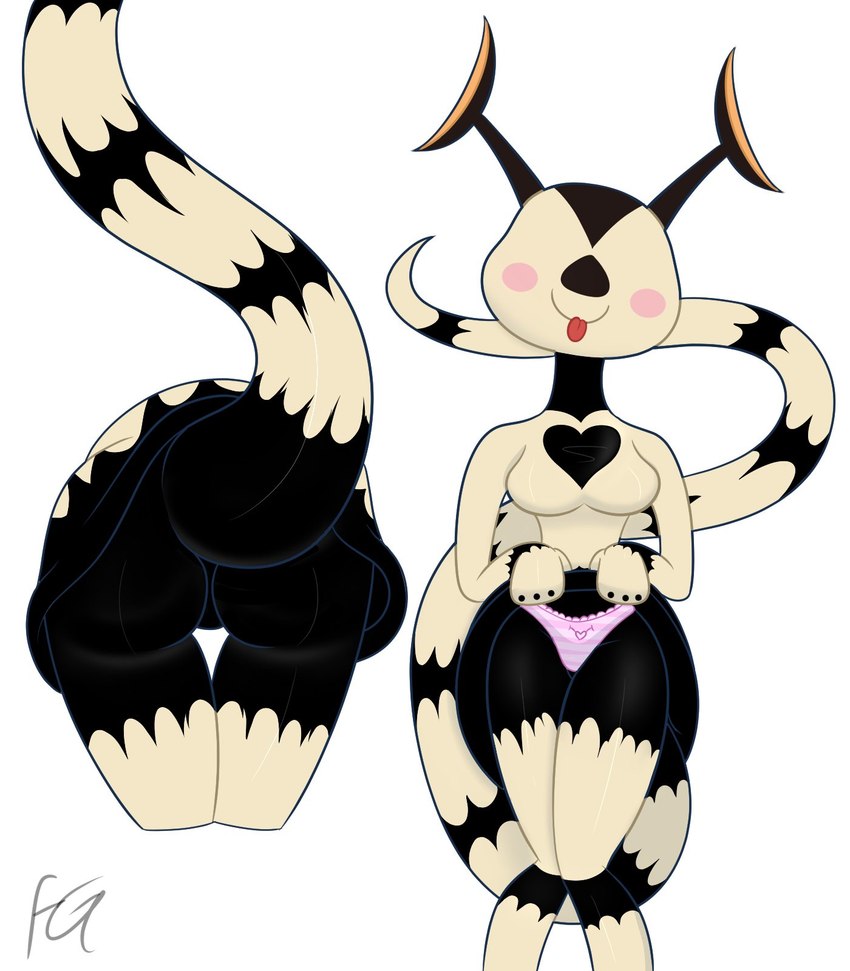 2_antennae antennae_(anatomy) anthro black_antennae black_butt black_stripes blush blush_stickers bottomwear breasts butt clothing eyeless female female_anthro head_markings heart_clothing heart_panties heart_symbol heart_underwear long_tail looking_at_viewer markings medium_breasts multicolored_body multicolored_legs panties pattern_bottomwear pattern_clothing pattern_panties pattern_underwear pink_blush pink_clothing pink_panties pink_underwear presenting_panties red_tongue simple_background solo striped_bottomwear striped_clothing striped_legs striped_markings striped_panties striped_tail striped_underwear stripes tail tail_markings tan_body tan_tail tongue tongue_out two_tone_body two_tone_legs underwear white_background fatalafterdark ultraman_(series) ele_chan eleking kaiju monster 2020 hi_res