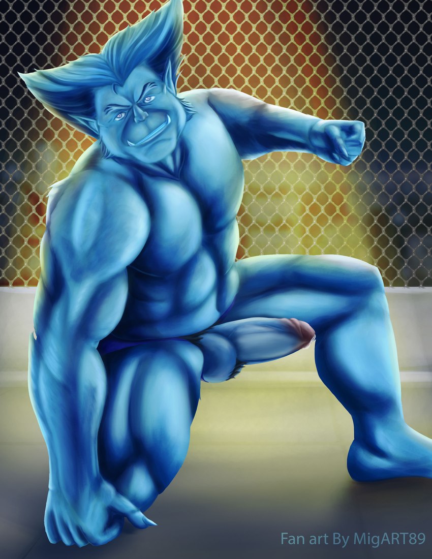 anthro big_penis blue_body genitals male muscular muscular_male penis solo migart89 marvel x-men beast_(marvel) humanoid mutants absurd_res hi_res