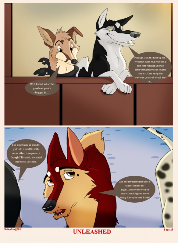 dialogue feral group street text unleashed holidaypup bandit_(holidaypup) dupe_(aoshi2012) streetdog canid canine canis domestic_dog german_shepherd herding_dog mammal pastoral_dog comic english_text hi_res