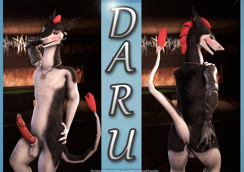 animal_genitalia anus balls cybernetic_arm cybernetic_limb genitals knot looking_at_viewer looking_back looking_back_at_viewer male penis raised_tail sheath standing tail daruhia daru_(daruhia) sergal herm_(lore)