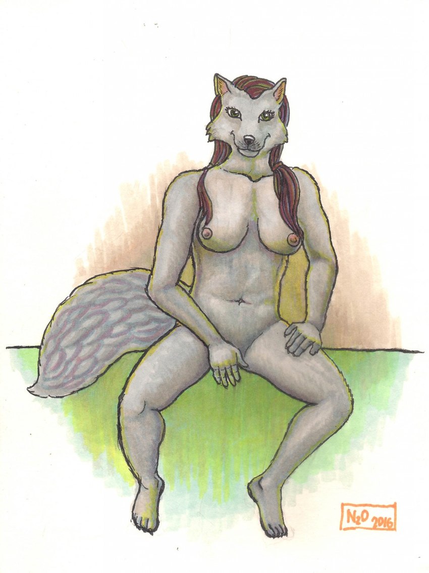 anthro female nude solo n2o canid canine canis mammal wolf 3:4 hi_res