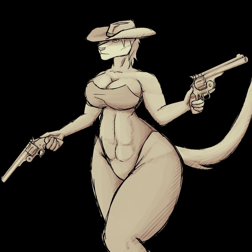 anthro clothing cowboy_hat dual_wielding female gun gunslinger hat headgear headwear holding_object holding_weapon leotard ranged_weapon schofield_revolver solo weapon rhainbowmetall smith_&_wesson cougar felid feline mammal 1:1 2024 alpha_channel digital_media_(artwork) hi_res