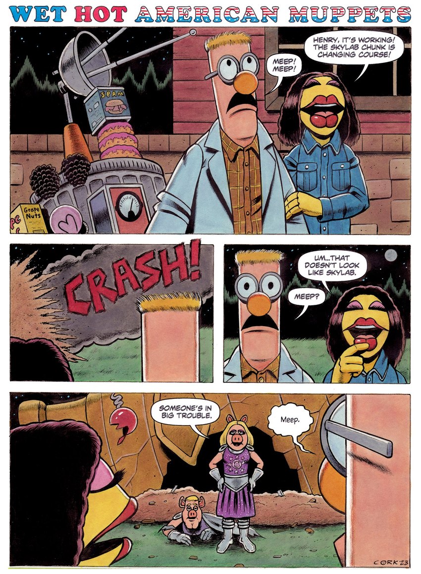 beaker, janice, link hogthrob, and miss piggy (wet hot american summer and etc) created by bruce mccorkindale