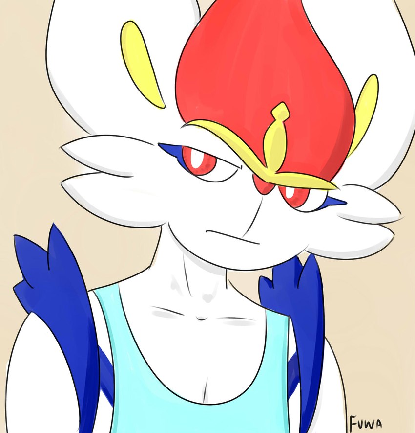 anthro blue_body blue_fur eyebrows fur male raised_eyebrow red_eyes simple_background solo white_body white_fur mr_fuwa nintendo pokemon the_rock's_eyebrow_raise dwayne_johnson cinderace generation_8_pokemon pokemon_(species) hi_res meme