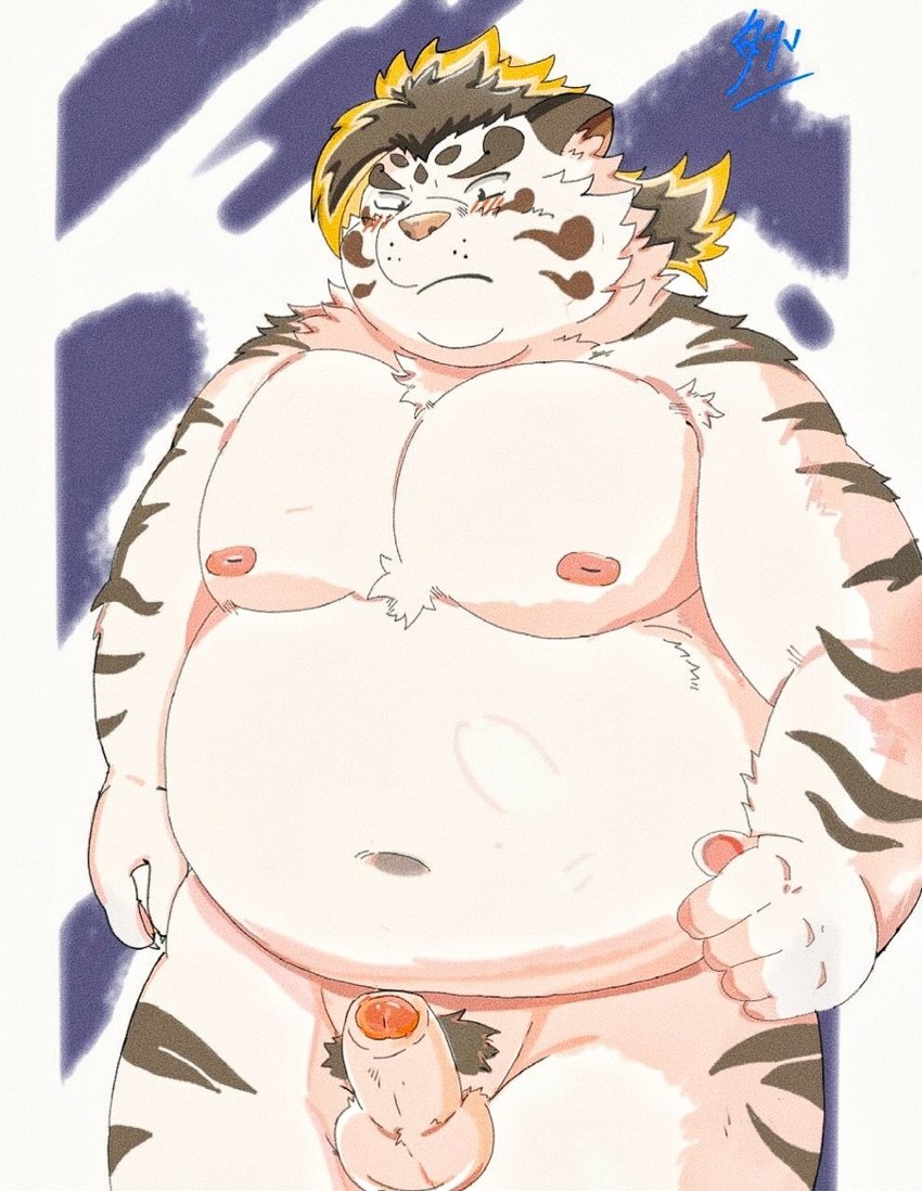 anthro belly big_belly blush genitals humanoid_genitalia humanoid_hands humanoid_penis kemono male moobs navel nipples overweight overweight_male penis pubes solo white_body 0c95yzr015ps0j5 tengzai05 lifewonders tokyo_afterschool_summoners licho_(tas) felid mammal pantherine tiger 2022 hi_res