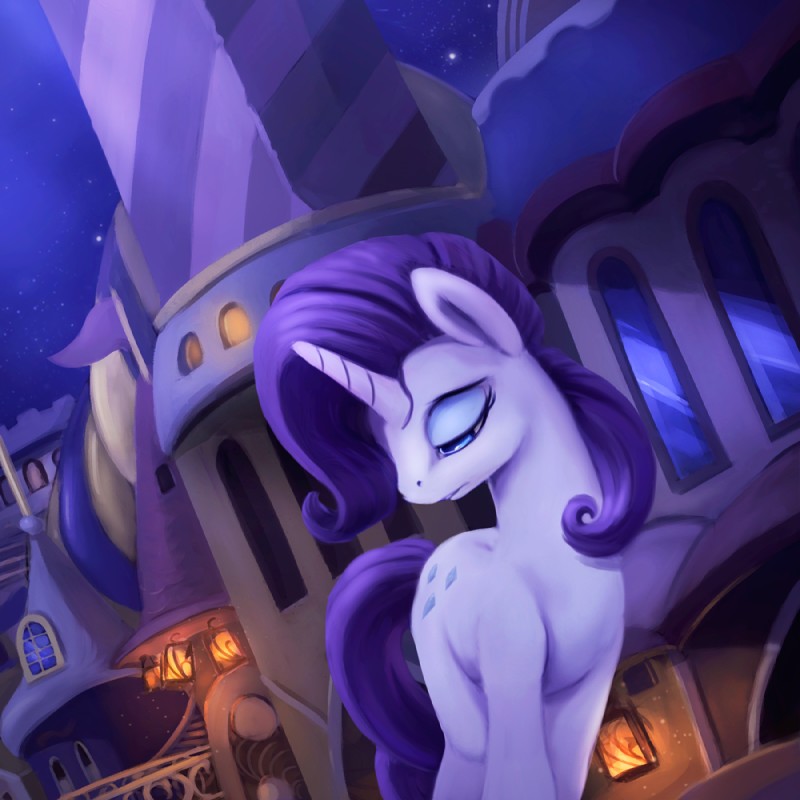 blue_eyes cutie_mark detailed_background female female_feral feral fur hair hooves horn long_hair night outside purple_hair sky solo white_body white_fur rodrigues404 friendship_is_magic hasbro my_little_pony mythology rarity_(mlp) equid equine mammal mythological_creature mythological_equine unicorn 1:1