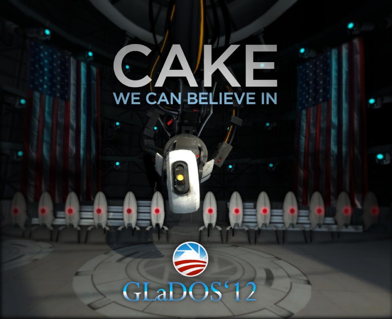 ambiguous_gender american_flag artificial_intelligence group looking_at_viewer machine not_furry politics portal test_chamber text turret united_states_of_america cakewolves portal_(series) valve glados sentry_turret_(portal) turret_(portal) robot 2012 english_text