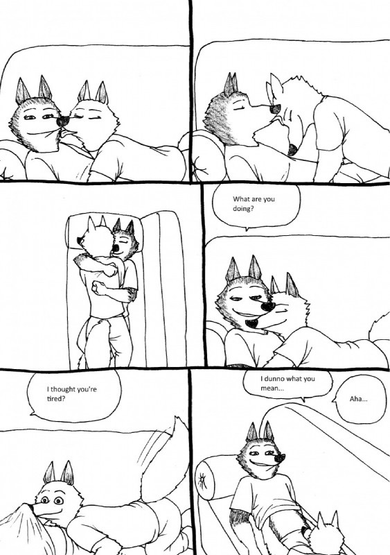 anthro clothing cuddling duo fur hug licking male simple_background smile speech_bubble text tongue tongue_out white_background bernielover disney zootopia officer_wolfard canid canine canis mammal wolf comic english_text hi_res monochrome