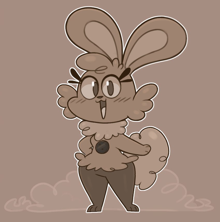 anthro blush brown_background brown_body brown_eyes brown_fur button_(fastener) dust facial_tuft female fur happy looking_at_viewer neck_tuft outline simple_background solo tail tail_tuft tuft white_outline acstlu dust_bunny lagomorph leporid mammal rabbit 2024 hi_res