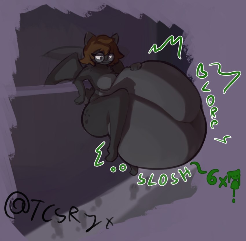 ambiguous_anthro ambiguous_gender ambiguous_pred anthro anthro_pred back_wings being_watched belly belly_rolls bent_arm bent_leg big_belly big_butt biped black_arms black_body black_butt black_feet black_hands black_legs black_spotted_fur black_text blorp bodily_noises brown_hair butt butt_spots closed_smile count countershade_belly countershade_torso countershading curved_text digestion digestion_noises dripping eyewear eyewear_only featureless_chest feet flat_chested flying fully_inside glasses glasses_only green_text grey_belly grey_body grey_countershading group hair hand_on_belly hand_on_own_belly high-angle_view high_up huge_belly hyper hyper_belly iconography leaning leaning_backward looking_at_another looking_at_belly looking_at_own_belly looking_at_self looking_down looking_down_at_belly looking_down_at_self looking_up looking_up_at_another membrane_(anatomy) membranous_wings midair monotone_arms monotone_belly monotone_butt monotone_feet monotone_hair monotone_hands monotone_legs motion_lines mouth_closed multicolored_body multiple_prey narrowed_eyes navel nude nude_ambiguous nude_anthro number onomatopoeia prey_count pupils rumbling_stomach same_size_vore short_hair slosh sloshing_belly smile soft_vore solo_focus sound_effects text thick_thighs two_tone_body unseen_prey vore wearing_glasses white_text_outline wide_hips wings tcsrjx marci_(apollysabyss) bat mammal 2024 absurd_res artist_name cel_shading digital_media_(artwork) english_description english_text full-length_portrait hi_res portrait shaded watermark trans_(lore) trans_woman_(lore)