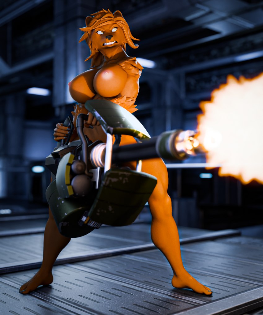 angry anthro bear_ears breasts brown_body brown_fur brown_hair female firing_weapon fur gatling_gun gun hair machine_gun minigun muzzle_flash nipples nude ranged_weapon shooting shooting_gun solo weapon theant/thedirtyant petruz_(modeler) blender_cycles dasha_(petruz) bear mammal 3d_(artwork) blender_(artwork) digital_media_(artwork) hi_res