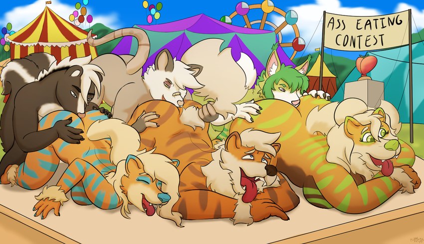 all_fours amusement_ride anal anthro ass_up award breasts female female_rimming_male ferris_wheel group husband male male/female male/male male_rimming_female nude oral outside rimming sex text trophy wife pickles-hyena nintendo pokemon maya_henderson mr._henderson mrs._henderson american_opossum arcanine canid canine felid feline generation_1_pokemon mammal marsupial mephitid pokemon_(species) skunk virginia_opossum english_text daughter_(lore)