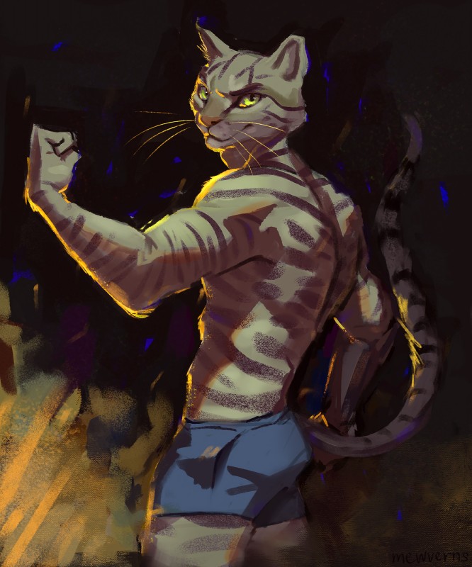 anthro barazoku butt clothed clothing flexing fur humanoid_hands looking_at_viewer male muscular muscular_anthro muscular_male naughty_face pose simple_background smile smug solo spine standing topless mewverns domestic_cat felid feline felis mammal 2020 digital_media_(artwork) hi_res