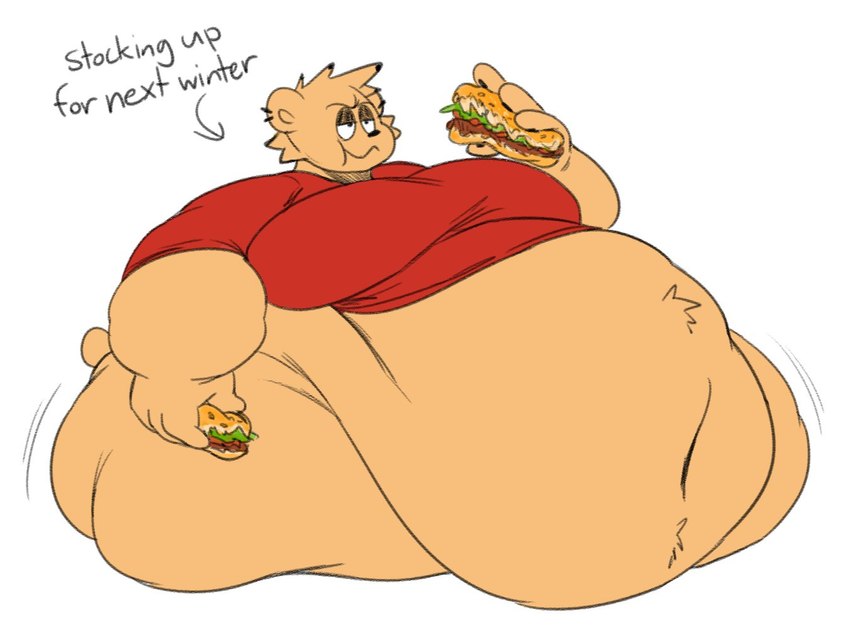 anthro belly big_belly big_breasts bottomless bread breasts clothed clothing eating female food holding_food holding_object morbidly_obese morbidly_obese_anthro morbidly_obese_female obese obese_anthro obese_female overweight overweight_anthro overweight_female sandwich_(food) simple_background solo thick_thighs white_background wide_hips kaboodles brianna_(kaboodles) mean_brianna_(kaboodles) bear mammal 2021