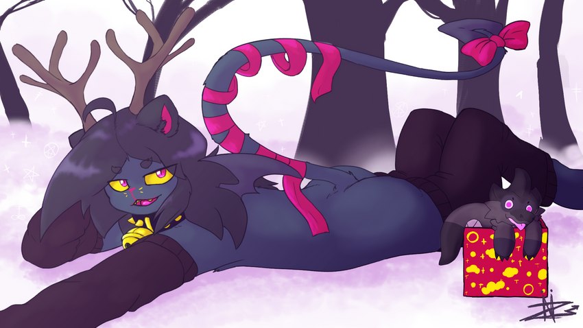 ambiguous_gender anthro arm_warmers armwear clothing dream forest gift kemono leg_warmers legwear plant plushie solo tree ddzi_(zini) zini demon domestic_cat felid feline felis mammal 16:9 hi_res widescreen