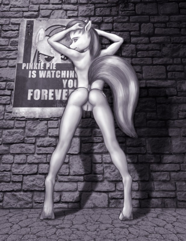 anthro black_hair brick brick_wall butt cutie_mark equestria female fur genitals hair horn leaning_on_wall looking_at_viewer looking_back multicolored_hair nude poster presenting presenting_pussy pussy raised_tail red_eyes red_hair solo tail tattoo two_tone_hair wall_(structure) white_body white_fur rimefox fallout fallout_equestria foe:_project_horizons friendship_is_magic hasbro microsoft my_little_pony mythology blackjack_(fallout_equestria) fan_character pinkie_pie_(mlp) earth_pony equid equine horse mammal mythological_creature mythological_equine pony unicorn 2018 crossover hi_res monochrome