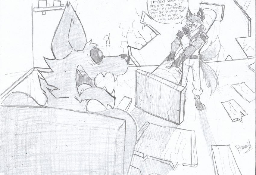 anthro barazoku break_room clothed clothing dialogue duo fangs fur happy holding_object humor male multicolored_body multicolored_fur muscular muscular_anthro muscular_male parody perspective pillar scared scared_face shocked surprise surprised_expression tail tail_motion teeth text pinumontbalou epic_games fortnite nickelodeon the_fairly_oddparents fennix_(fortnite) volpez_(fortnite) arctic_fox canid canine canis fox mammal red_fox true_fox absurd_res english_text hi_res meme