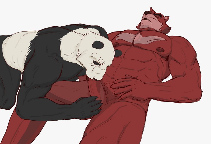 5_fingers abs anthro anthro_on_anthro anthro_penetrated anthro_penetrating anthro_penetrating_anthro armpit_hair balls black_body black_fur black_nose body_hair brown_body brown_fur duo eyes_closed fellatio fingers fur genitals humanoid_hands lying male male/male male_penetrated male_penetrating male_penetrating_male multicolored_body multicolored_fur muscular muscular_anthro muscular_male navel nipples nude on_back oral oral_penetration pecs penetration penile penile_penetration penis penis_in_mouth sex two_tone_body two_tone_fur white_body white_fur cupcake2007 beastars the_boy_and_the_beast gouhin_(beastars) kumatetsu bear brown_bear giant_panda mammal ursine 2024 crossover