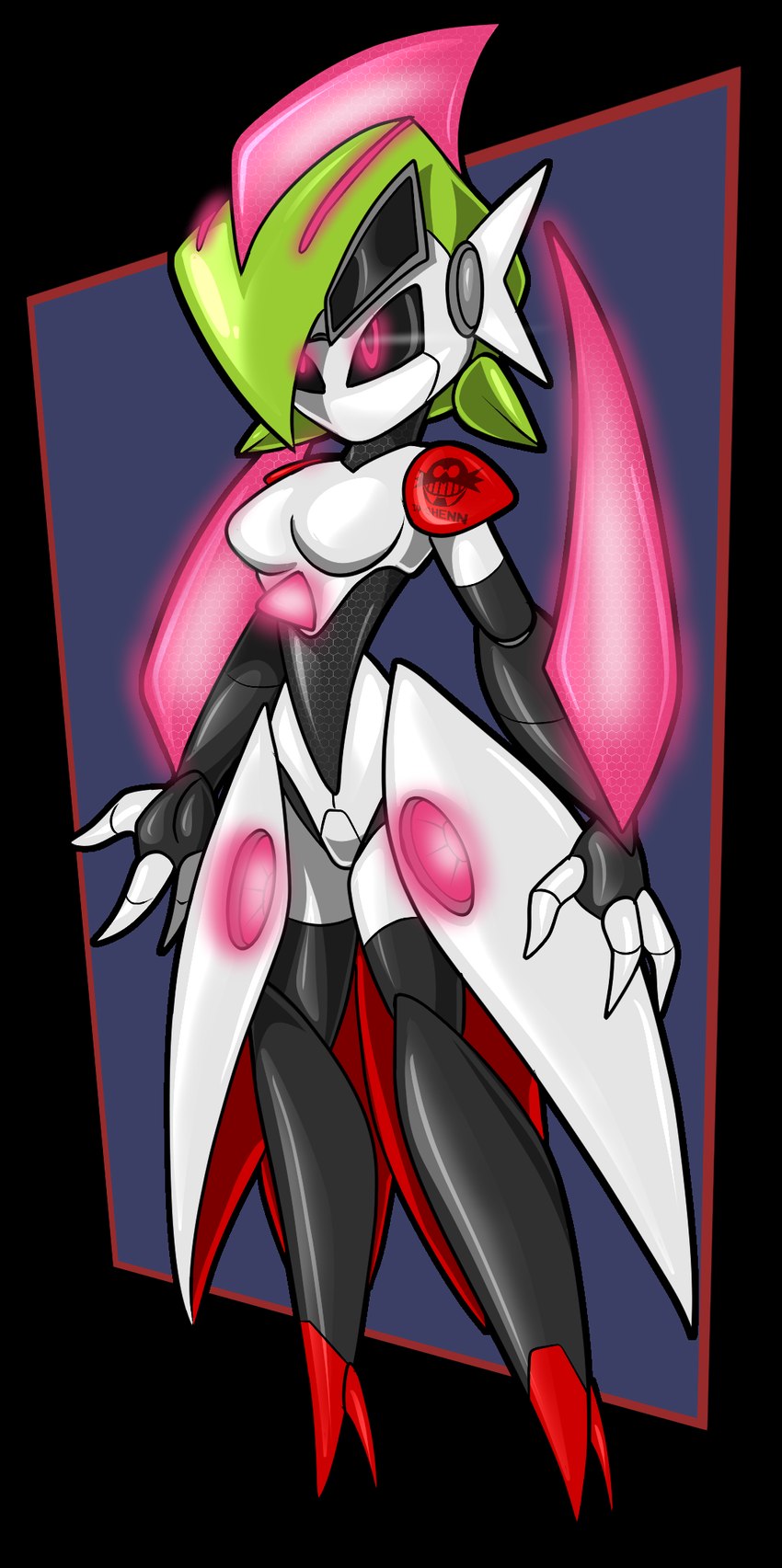 alternate_species black_body black_sclera breasts crossgender featureless_breasts female glowing glowing_eyes green_body high_heeled_feet joints machine medium_breasts mouthless mtf_crossgender multicolored_body pink_body pink_eyes red_body solo standing white_body chaoscroc eggman_empire eggman_logo nintendo pokemon sega sonic_the_hedgehog_(series) garde-shen future_pokemon generation_9_pokemon humanoid iron_valiant paradox_pokemon pokemon_(species) robot 2024 alpha_channel hi_res