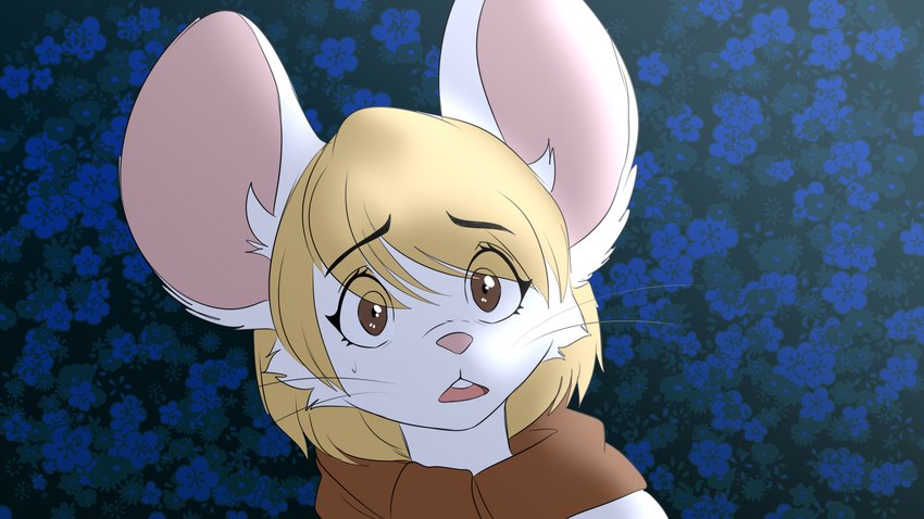 alternate_species anthro blonde_hair female flower fur furrification hair night parody plant scared solo white_body white_fur fizzy-dog beastars capcom resident_evil ashley_graham_(resident_evil) moushley mammal mouse murid murine rodent 16:9 2023 4k absurd_res comic hi_res widescreen