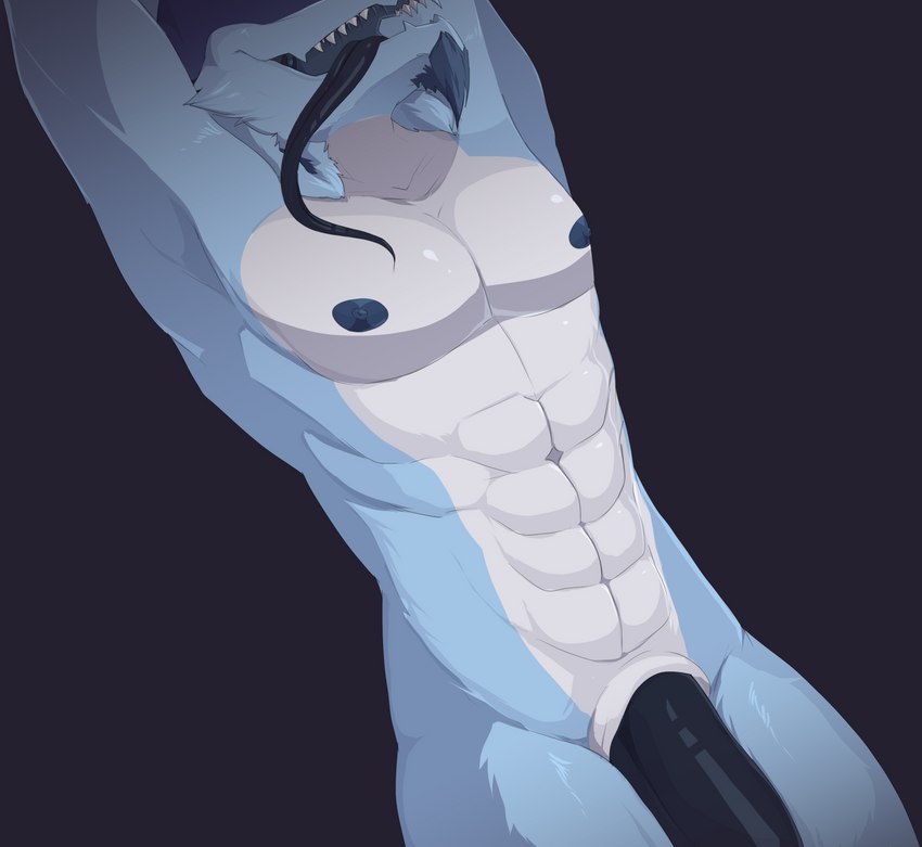 abs animal_genitalia animal_penis anthro big_penis blue_body blue_fur fur genitals huge_penis hyper hyper_genitalia hyper_penis long_tongue lying male muscular muscular_anthro muscular_male nipples nude on_back open_mouth pecs penis simple_background smile solo thick_thighs tongue tongue_out sinna_roll mythology ace_(kamex) bovid caprine dragon hybrid mammal mythological_creature mythological_scalie scalie digital_media_(artwork) hi_res