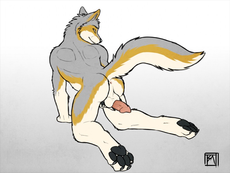 4_toes anthro anus backsack balls big_muscles butt erection feet fur genitals looking_at_viewer looking_back looking_back_at_viewer male muscular muscular_anthro muscular_male nude paws penis presenting raised_tail smile solo tail tail_anus toes tsaiwolf granite_the_wolf canid canine canis mammal wolf 2013 4:3