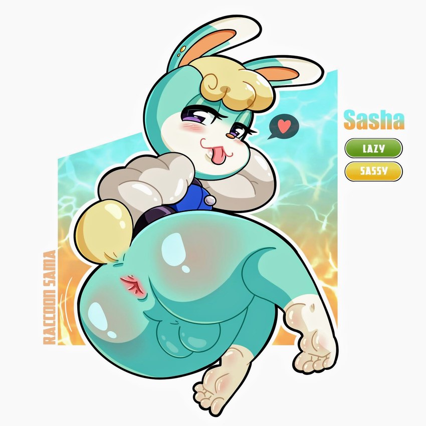 4_toes :3 anthro anus balls bedroom_eyes blep blonde_hair blue_clothing blue_jacket blue_topwear blush blush_lines bottomless bottomless_anthro bottomless_male butt clothed clothing dipstick_ears ear_markings eyelashes feet fur genitals green_balls green_body green_ears green_fur green_perineum grey_clothing grey_jacket grey_topwear hair heart_symbol jacket leg_markings letterman_jacket looking_at_viewer looking_back looking_back_at_viewer male male_anthro markings motion_lines multicolored_body multicolored_clothing multicolored_ears multicolored_fur multicolored_jacket multicolored_topwear narrowed_eyes orange_inner_ear orange_nose outline partially_clothed partially_clothed_anthro partially_clothed_male perineum pink_anus pink_tongue presenting presenting_hindquarters purple_eyes rear_view seductive simple_background smile socks_(marking) solo speech_bubble tail text toes tongue tongue_out topwear white_body white_ears white_fur white_outline yellow_body yellow_fur yellow_tail raccoon_sama animal_crossing nintendo sasha_(animal_crossing) lagomorph leporid mammal rabbit 2025 digital_media_(artwork) english_text hi_res