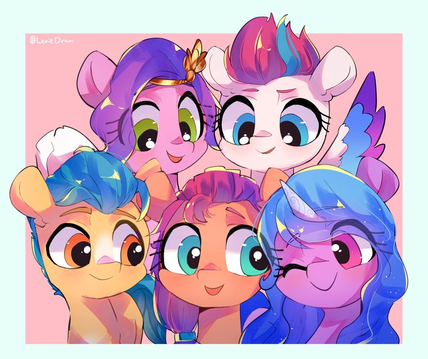 hitch trailblazer, izzy moonbow, pipp petals, sunny starscout, and zipp storm (my little pony and etc) created by lexiedraw