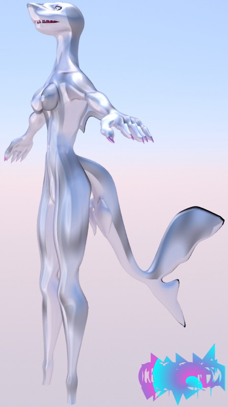 anthro female model solo luki13lol fish marine shark 3d_(artwork) digital_media_(artwork) hi_res