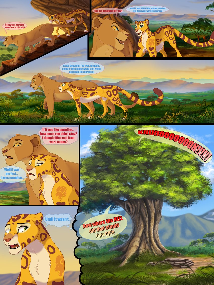 acacia_tree blue_eyes blue_sky cloud detailed_background dialogue duo female feral flashback fur grass green_eyes looking_at_another looking_back looking_over_shoulders markings morning mountain mountain_range open_mouth plains plant pride_lands pride_rock quadruped savanna shrub sky speech_bubble spots spotted_body spotted_fur spotted_markings striped_markings striped_tail stripes sunny sunrise tail tail_markings tawny_fur text tree tree_of_life yellow_body yellow_fur conditional_dnp dark_wolf2018 lynxbrush disney the_lion_guard the_lion_king fuli nala_(the_lion_king) cheetah felid feline lion mammal pantherine 2023 3:4 absurd_res detailed english_text hi_res