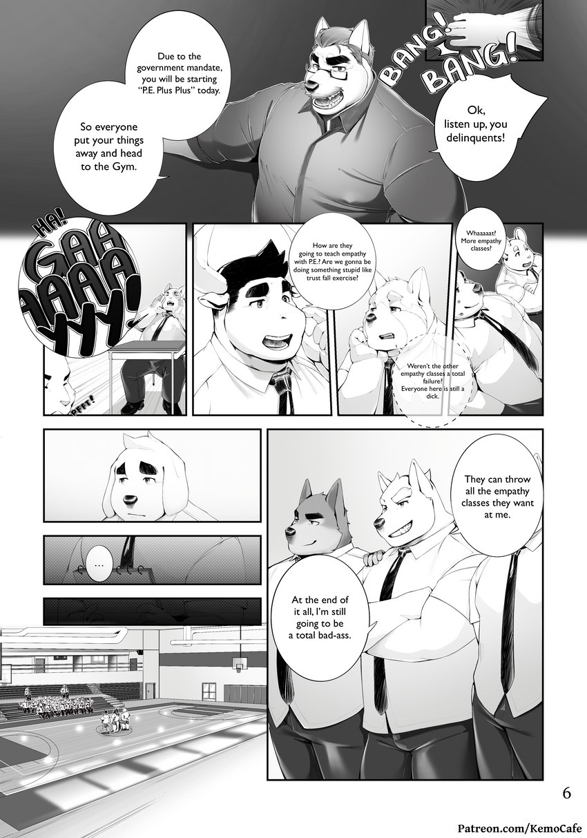 anthro dialogue facial_hair group high_school male male/male mature_male overweight pe school speech_bubble sport student teacher text wrestling kemo_cafe strawberry_milk_(artist) berg_(pe++) chen_(pe++) lew_(pe++) pinlin_(pe++) ailurid bear canid canine canis domestic_dog humanoid mammal red_panda wolf absurd_res comic digital_media_(artwork) english_text hi_res url