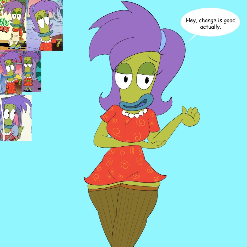 anthro bottomwear breasts clothed clothing dialogue female gem green_body green_skin hair jewelry legwear lips looking_at_viewer necklace non-mammal_breasts open_mouth pearl_(gem) pearl_necklace purple_hair simple_background smile solo text thick_lips thigh_highs topwear peebae nickelodeon rocko's_modern_life rachel_bighead amphibian beaked_toad cane_toad frog toad_(frog) true_toad 1:1 2019 absurd_res digital_media_(artwork) english_text hi_res trans_(lore) trans_woman_(lore)