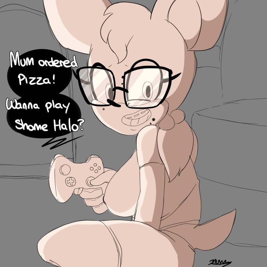 anthro big_breasts biped bottomwear braces breasts clothed clothed_anthro clothed_female clothing controller dialogue eyewear female female_anthro fully_clothed fully_clothed_anthro fully_clothed_female game_controller glasses grey_background head_turned holding_controller holding_object looking_at_viewer nerd open_mouth shirt shorts side_view simple_background sitting solo speech_bubble text tongue topwear inuyuru sega sonic_the_hedgehog_(series) rouge_the_bat bat mammal 1:1 2021 absurd_res black_and_white digital_media_(artwork) english_text hi_res monochrome signature