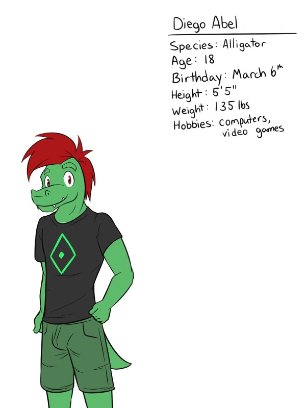 anthro male profile solo text fuze texnatsu diego_abel alligator alligatorid crocodilian reptile scalie 3:4 character_name english_text hi_res