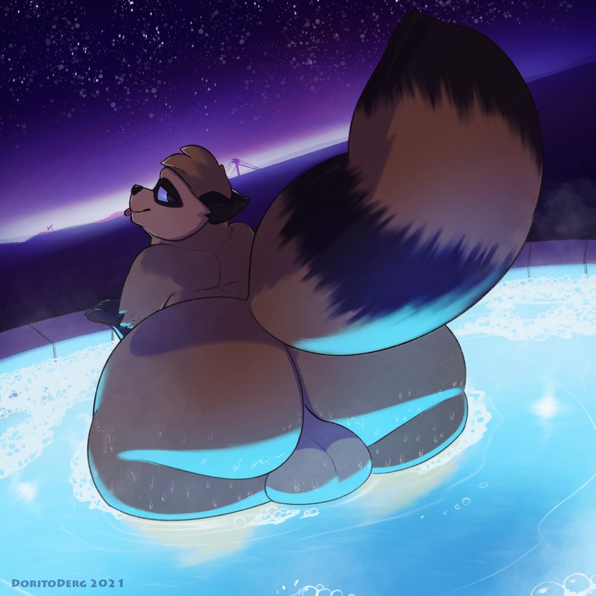 anthro backsack balls big_butt brown_body brown_fur butt detailed_background fur genitals huge_butt male night overweight overweight_anthro overweight_male presenting presenting_hindquarters solo tongue tongue_out water doritoderg canid canine mammal raccoon_dog tanuki 1:1 2021 hi_res