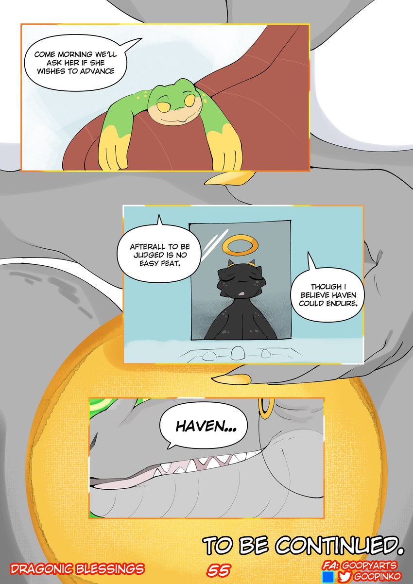 anthro big_breasts breasts dialogue huge_breasts hyper hyper_breasts text goopyarts haven_(goopyarts) kobold scalie absurd_res comic english_text hi_res