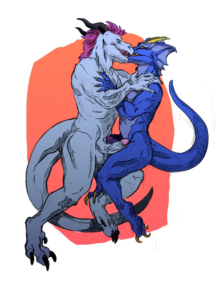 anthro balls cuddling duo french_kissing frottage genitals grinding horn humanoid_genitalia humanoid_penis kissing male male/male mohawk muscular penile penis sex tail tonguing intricatevision mythology ossian rangstrom dragon mythological_creature mythological_scalie scalie absurd_res hi_res