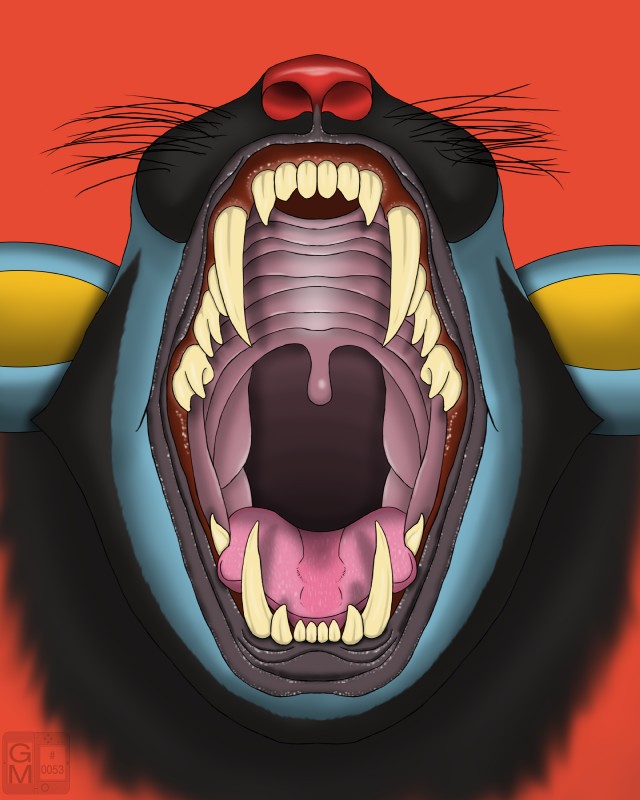 ambiguous_gender black_body black_fur blue_body blue_fur fangs feral fur mouth_shot nude open_mouth palate red_background red_nose sharp_teeth simple_background solo teeth text uvula whiskers yellow_body yellow_fur gamemaniac nintendo pokemon felid generation_4_pokemon luxray mammal pokemon_(species) 2016 4:5 absurd_res english_text hi_res watermark