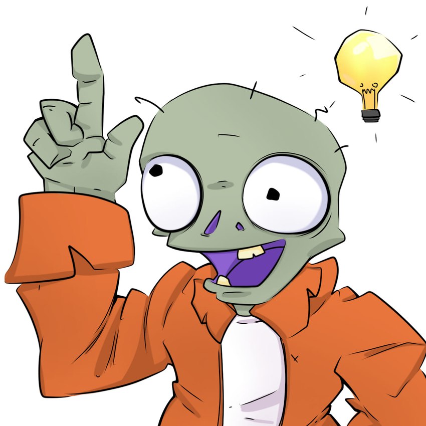 bald clothing green_body green_skin idea_bulb light_bulb male missing_tooth not_furry open_mouth purple_tongue shirt simple_background smile solo tongue topwear white_background white_clothing white_shirt white_topwear santiago_barrios electronic_arts plants_vs._zombies popcap_games humanoid undead zombie 1:1 2024 hi_res