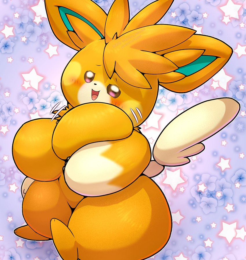 anthro big_breasts black_nose blush breasts featureless_breasts female fur green_inner_ear nude nude_anthro nude_female open_mouth orange_body orange_ears orange_fur paws solo tail white_body white_fur white_tail ebino_senaka nintendo pokemon generation_9_pokemon pawmot pokemon_(species) hi_res