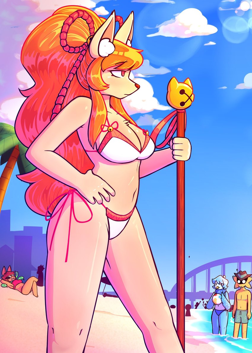 5_fingers anthro ball beach big_breasts bikini bikini_bottom bikini_top breasts bridge city clothing cloud detailed_background female feral fingers group hair looking_away male navel orange_hair palm_tree plant ponytail sea sky snout solo_focus staff swimwear tree two-piece_swimsuit water 87 undertale_(series) undertale_yellow ceroba_ketsukane dalv_(undertale_yellow) dina_(undertale_yellow) martlet_(undertale_yellow) starlo_(undertale_yellow) armadillo avian bird canid canine domestic_cat felid feline felis fox humanoid mammal reptile scalie snake xenarthran 2024 hi_res portrait three-quarter_portrait