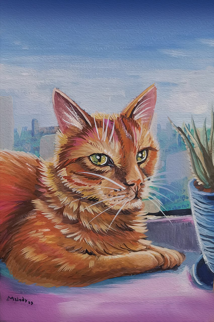 city city_background cityscape detailed_background domestic_pet feral feral_pet fur green_eyes orange_body orange_fur plant window_sill melodyofforest domestic_cat felid feline felis mammal 2:3 gouache_(artwork) hi_res lineless painting_(artwork) shaded signature traditional_media_(artwork)