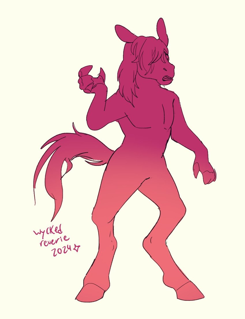 ambiguous_gender anthro digitigrade featureless_chest featureless_crotch fingers fur hoof_growth hooved_fingers hooves mid_transformation nude open_mouth simple_background solo standing tail text transformation wyckedreverie equid equine horse human mammal english_text hi_res monochrome signature